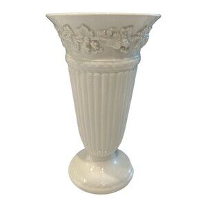 Vintage Wedgwood Embossed Queen's Ware Ivory Trumpet Footed Vase ~ 6.5"